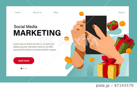 Winter End of Season Sale Background Design. Landing page template of Social media marketing. Modern flat design concept of web page design for website and mobile website. Easy to edit and customize 97143570