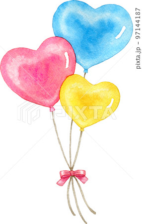ストーン アートパネル 子供とハートの風船 60x80cm リボンで結ばれた3つのカラフルなハート型の風船の水彩イラストの