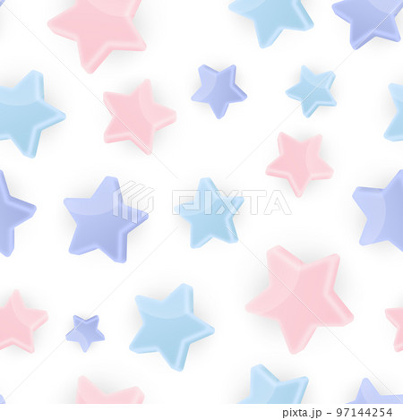 3D star pattern. Abstract wallpaper. Grunge design background. Starry print. Modern geometric ornament for kids textile. Glossy space elements. Galaxy starlight. Vector seamless texture 97144254