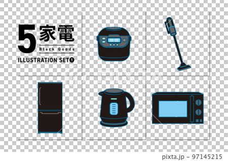 黒い家電製品のセットイラスト No.1 黒い家電製品のセットイラスト No.1 97145215