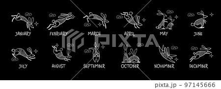 Calendar design. Happy chinese new year 2023 of the rabbit zodiac sign. Funny Bunnies concept art. Christamas background. Vector illustration Calendar design. Happy chinese new year 2023 of the rabbit zodiac sign. Funny Bunnies concept art. Christamas background. Vector illustration 97145666