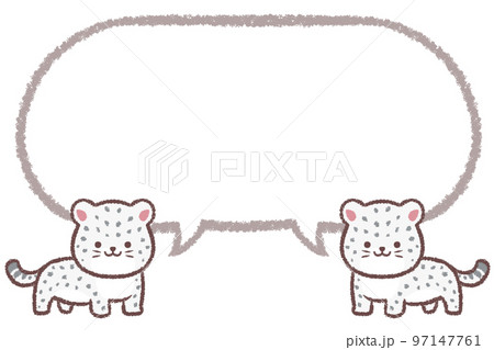 複数のユキヒョウの子供と吹き出し線画 97147761