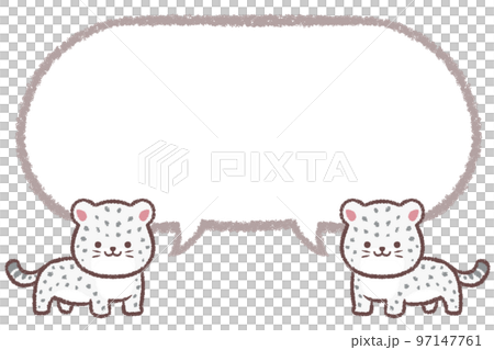 複数のユキヒョウの子供と吹き出し線画 97147761