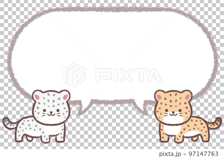 ヒョウとユキヒョウの子供と吹き出し線画 97147763