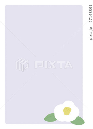 手描きの白い椿の花がかわいい落ち着いたカラーのイラスト素材 - はがき比率 97148391