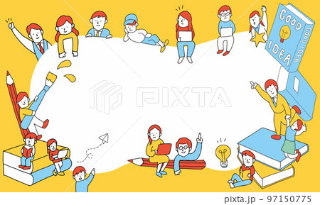 勉強する様々な世代の人々が集まるイラストフレーム 97150775