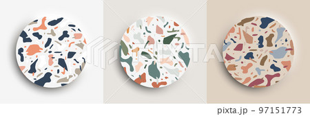 Set of 3D realistic top view circle podium pedestal stand with terrazzo pattern surface background 97151773