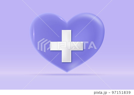 3d Medical emergency plus sign icon Isolated on light blue background. Realistic love sign first aid and health care concept 3d vector rendering illustration. 97151839