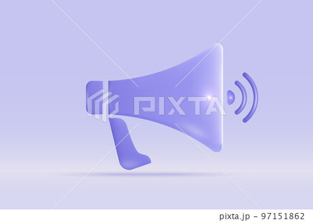 3d megaphone speaker flash lightning symbol Isolated on light blue background. Realistic loudspeaker bullhorn 3d vector rendering illustration. 97151862