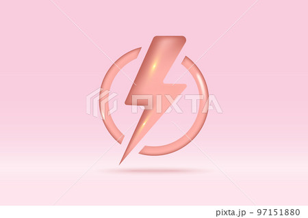 3d thunder bolt flash lightning symbol Isolated on pink background. Realistic volt, danger, lightning sign 3d vector rendering illustration. 97151880