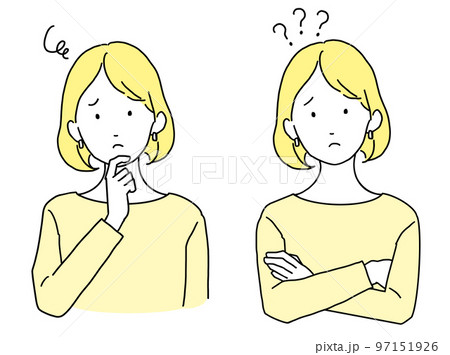 人物 悩むポーズ・困りごとのポーズをする女性のイラスト 人物 悩むポーズ・困りごとのポーズをする女性のイラスト 97151926
