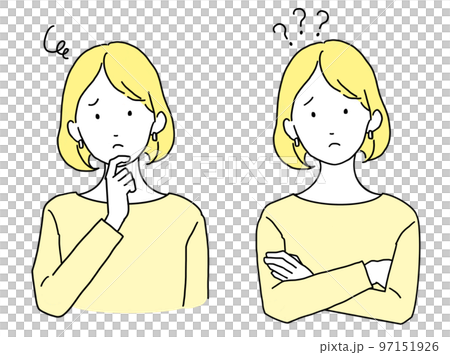 人物 悩むポーズ・困りごとのポーズをする女性のイラスト 人物 悩むポーズ・困りごとのポーズをする女性のイラスト 97151926