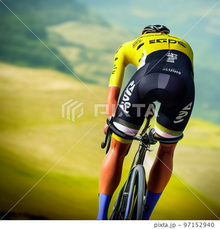 ダウンヒル中の自転車選手 97152940