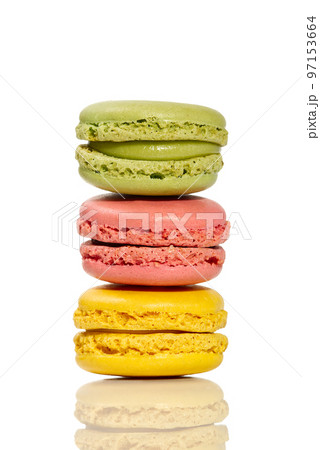 Macaron. Traditional french colorful macarons close up, macro isolated on white 97153664