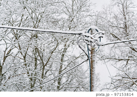 street lighting electric wires under the snow street lighting electric wires under the snow 97153814