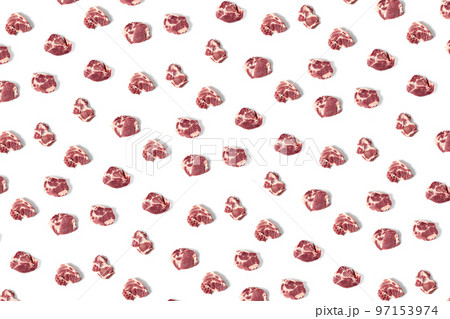background with raw pork meat slices on white background, raw food background, not pattern modern creative, flatlay background with raw pork meat slices on white background, raw food background, not pattern modern creative, flatlay 97153974