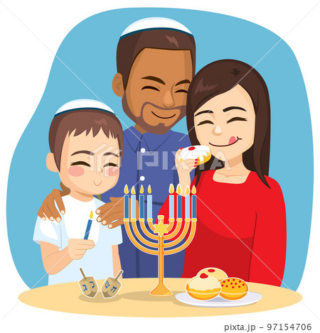 Family Celebrating Hanukkah Holiday Together 97154706