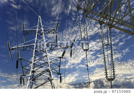 Electricity pylon (high voltage power line) on the background of the cloudy sky Electricity pylon (high voltage power line) on the background of the cloudy sky 97155060