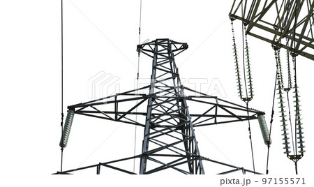 Electricity pylon (high voltage power line) isolated, on a white background Electricity pylon (high voltage power line) isolated, on a white background 97155571