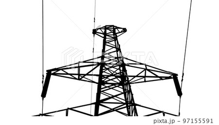 Electricity pylon (high voltage power line), black contour, isolated, on a white background Electricity pylon (high voltage power line), black contour, isolated, on a white background 97155591