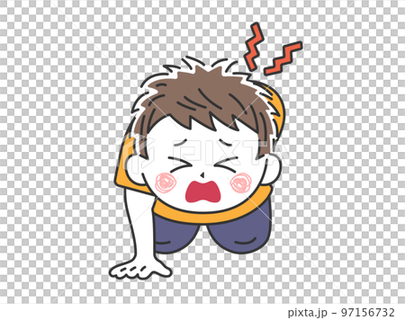 腰痛で立ち上がれない、若い男性のイラスト 腰痛で立ち上がれない、若い男性のイラスト 97156732