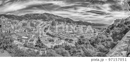 View over luxury yachts and apartments in Monte Carlo, Monaco 97157051