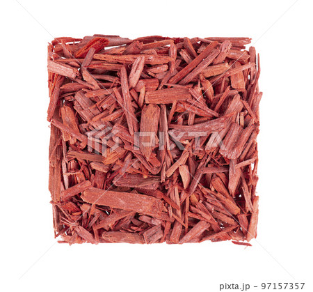 Red Sandalwood incense chips, isolated on white background. Sanderswood, rubywood or red saunders. Top view. Red Sandalwood incense chips, isolated on white background. Sanderswood, rubywood or red saunders. Top view. 97157357