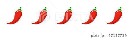 唐辛子の辛さレベルアイコンセット。スパイシー。辛い。ベクター。 97157739
