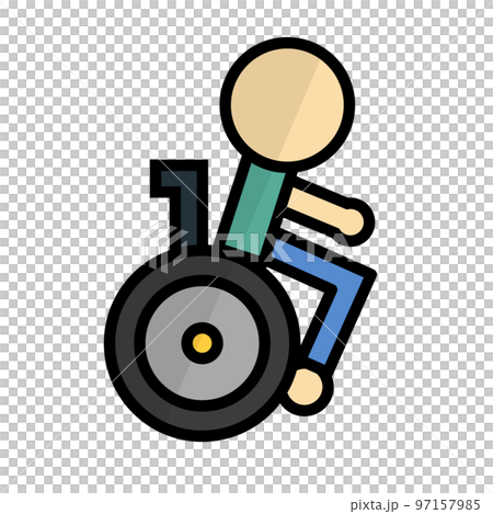 フラットデザインの車椅子と人アイコン。障害者アイコン。ベクター。 97157985