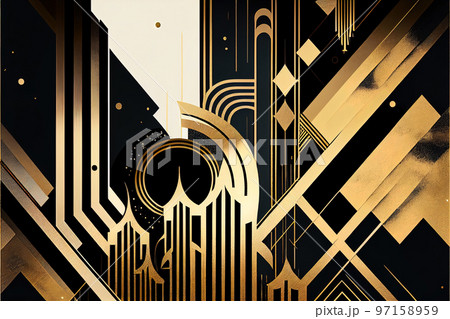abstract golden background on black art deco style 3D illustration geometric elements and expensive 97158959