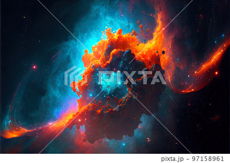 fantastic space landscape with planets and constellations of super bright colors 97158961