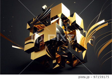 abstract golden background on black art deco style 3D illustration geometric elements and expensive 97159175