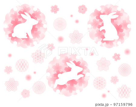 白うさぎと桜の和風の飾りセット 97159796
