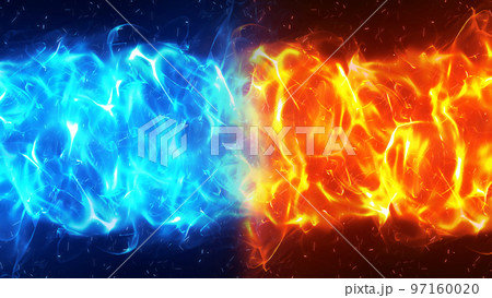 炎エフェクト素材｜青と赤の対立フレイム背景CG 97160020