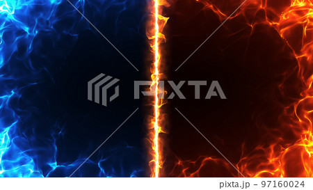 対立する、画面を囲む赤と青の炎背景 97160024