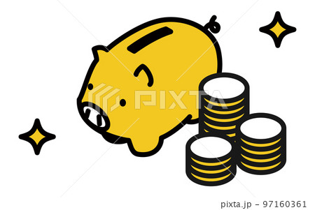 豚の貯金箱とコインのシンプルなアイソメトリックのイラスト、貯金や副業、投資などのイメージ 豚の貯金箱とコインのシンプルなアイソメトリックのイラスト、貯金や副業、投資などのイメージ 97160361