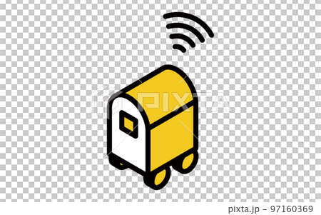 Simple isometric illustration of delivery robot, transportation, logistics, distribution, etc. 97160369