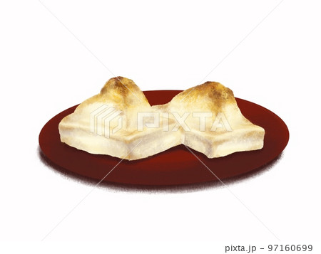 ふっくらと膨らんでこんがり焼けた餅の手描きイラスト 97160699