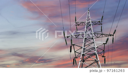 Electricity pylon (high voltage power line) against the background of a romantic evening sky Electricity pylon (high voltage power line) against the background of a romantic evening sky 97161263