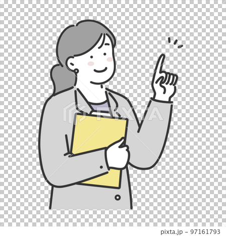 拿著文件並且指向的女性辦公室工作者 97161793