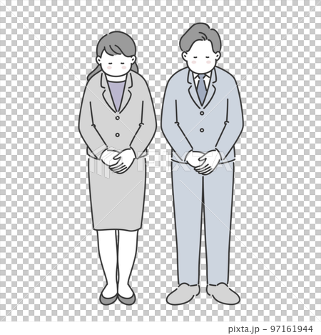 Illustration material of men and women in suits bowing, whole body Illustration material of men and women in suits bowing, whole body 97161944