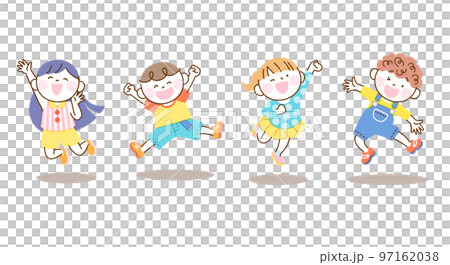 Children jump illustration set White back 4 people version 97162038