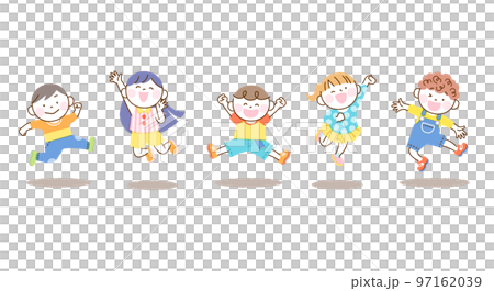 Children jump illustration set White back 5 people version 97162039