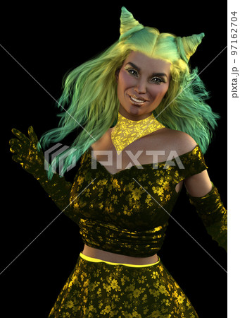 3D Girl with trendy green hair 97162704