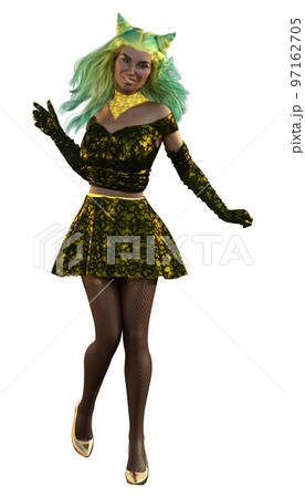 3D Girl with trendy green hair 97162705