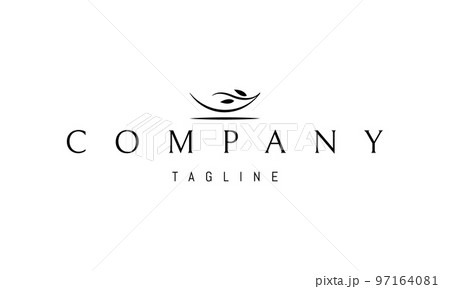 Vector logo on which an abstract image of a tree branch with a leaf in the form of a plate. Vector logo on which an abstract image of a tree branch with a leaf in the form of a plate. 97164081