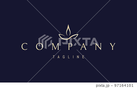 Vector golden logo on which an abstract image of a candle with leaves in the form of an infinity symbol. Vector golden logo on which an abstract image of a candle with leaves in the form of an infinity symbol. 97164101