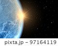 Planet Earth or alien planet with a rising sun in space 97164119
