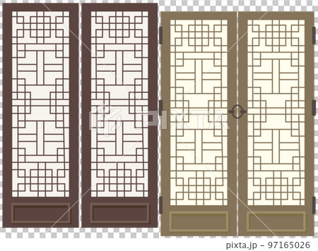 アジアン柄のアンティークなドアのセット、木製扉、お洒落な模様 アジアン柄のアンティークなドアのセット、木製扉、お洒落な模様 97165026