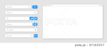 Blank internet browser window with various search bar templates. Web site engine with search box, address bar and text field. UI design, website interface elements. Vector illustration 97165057